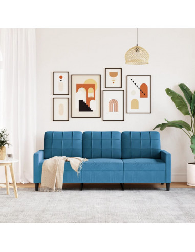 Divano a 3 Posti Blu 180 cm in Velluto