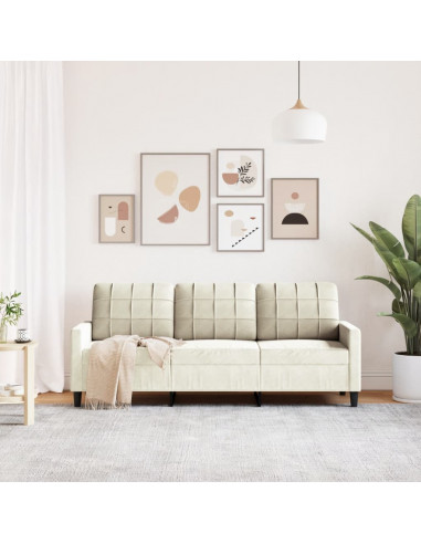 Divano a 3 Posti Crema 180 cm in Velluto