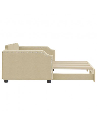 Divano Letto con Letto Estraibile Crema 100x200 cm in Tessuto