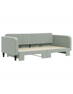 Divano Letto con Letto Estraibile Grigio Chiaro 100x200 Velluto 2