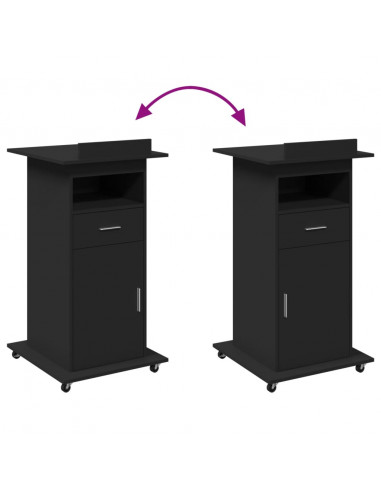 Leggio con Ruote e Cassetto Nero 55x55x107 cm in Multistrato