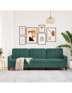 Divano a 3 Posti Verde Scuro 210 cm in Velluto 2