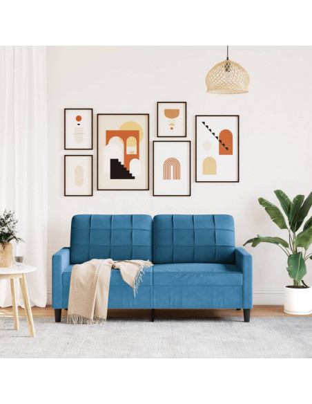 Divano a 2 Posti Blu 140 cm in Velluto