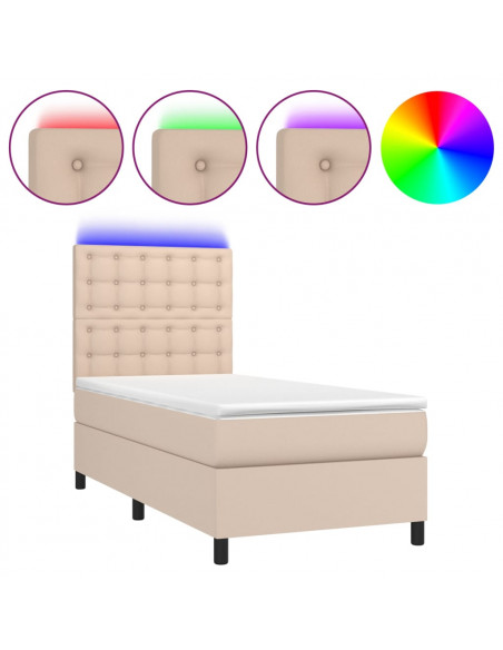 Giroletto Molle Materasso e LED Cappuccino 80x200 cm Similpelle