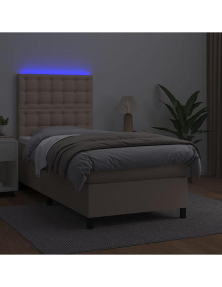 Giroletto Molle Materasso e LED Cappuccino 80x200 cm Similpelle
