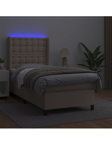 Giroletto Molle Materasso e LED Cappuccino 80x200 cm Similpelle