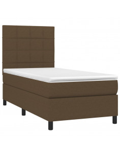 Letto a Molle Materasso e LED Marrone Scuro 80x200cm in Tessuto 2
