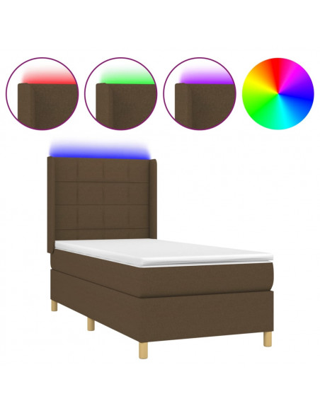 Letto a Molle Materasso e LED Marrone Scuro 80x200cm in Tessuto