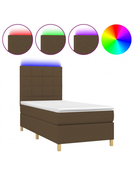 Letto a Molle Materasso e LED Marrone Scuro 80x200cm in Tessuto