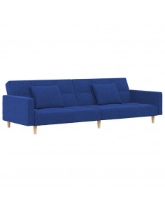 Divano Letto a 2 Posti con 2 Cuscini Blu in Tessuto