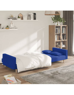 Divano Letto a 2 Posti con 2 Cuscini Blu in Tessuto 2