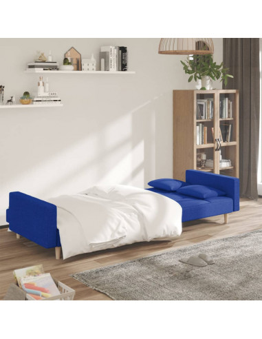 Divano Letto a 2 Posti con 2 Cuscini Blu in Tessuto