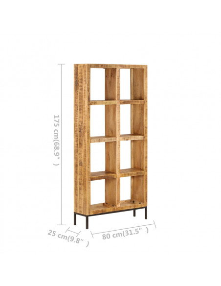 Libreria 80x25x175 cm in Legno Massello di Mango