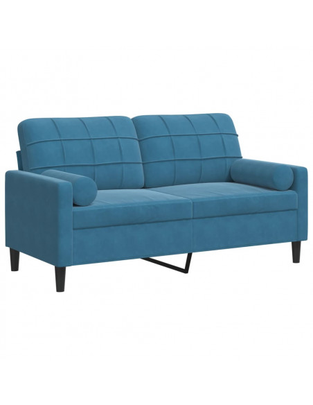 Divano a 2 Posti con Cuscini Blu 140 cm in Velluto