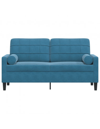Divano a 2 Posti con Cuscini Blu 140 cm in Velluto