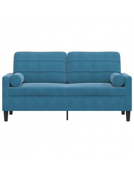 Divano a 2 Posti con Cuscini Blu 140 cm in Velluto