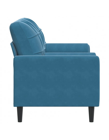 Divano a 2 Posti con Cuscini Blu 140 cm in Velluto