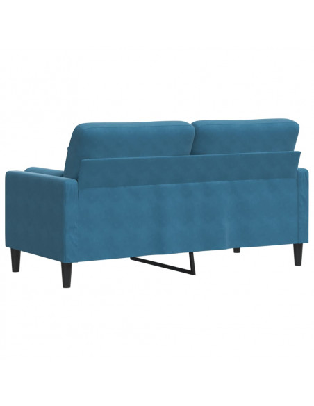 Divano a 2 Posti con Cuscini Blu 140 cm in Velluto