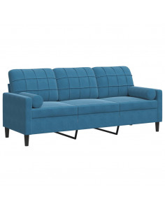 Divano a 3 Posti con Cuscini Blu 180 cm in Velluto