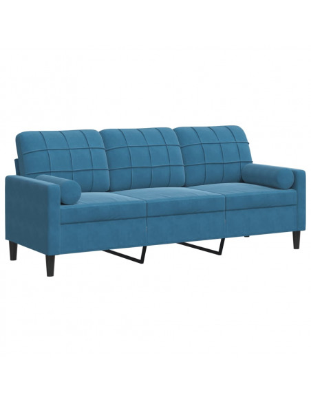Divano a 3 Posti con Cuscini Blu 180 cm in Velluto