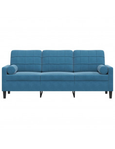 Divano a 3 Posti con Cuscini Blu 180 cm in Velluto 2