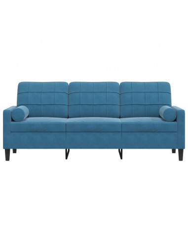 Divano a 3 Posti con Cuscini Blu 180 cm in Velluto