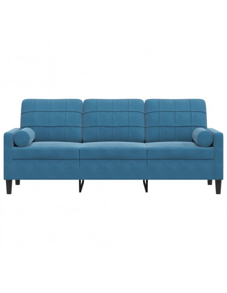 Divano a 3 Posti con Cuscini Blu 180 cm in Velluto