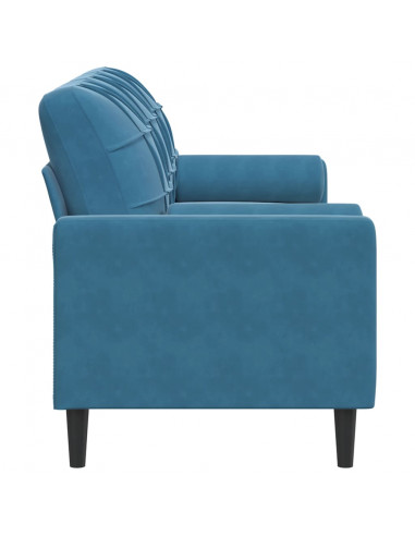 Divano a 3 Posti con Cuscini Blu 180 cm in Velluto