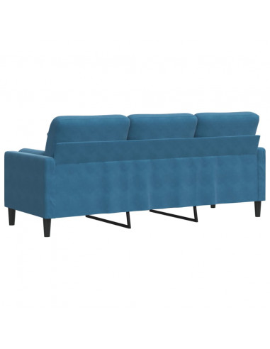 Divano a 3 Posti con Cuscini Blu 180 cm in Velluto