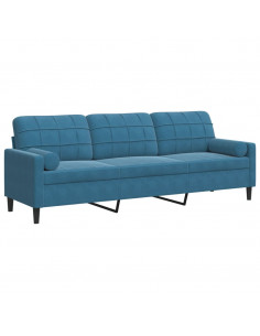Divano a 3 Posti con Cuscini Blu 210 cm in Velluto