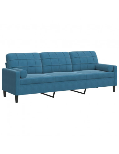 Divano a 3 Posti con Cuscini Blu 210 cm in Velluto