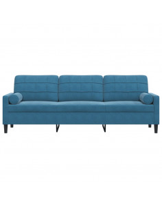 Divano a 3 Posti con Cuscini Blu 210 cm in Velluto 2
