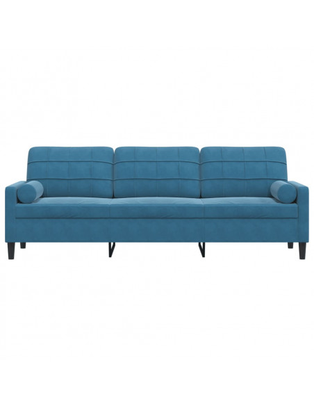 Divano a 3 Posti con Cuscini Blu 210 cm in Velluto