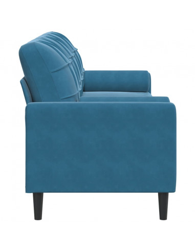 Divano a 3 Posti con Cuscini Blu 210 cm in Velluto