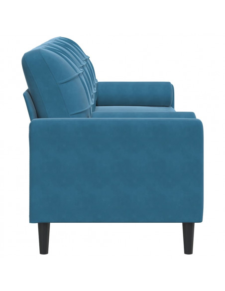 Divano a 3 Posti con Cuscini Blu 210 cm in Velluto