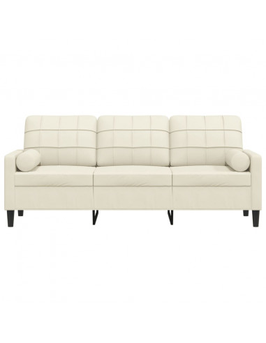 Divano a 3 Posti con Cuscini Crema 180 cm in Velluto