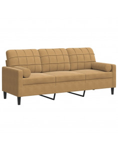 Divano a 3 Posti con Cuscini Marrone 180 cm in Velluto