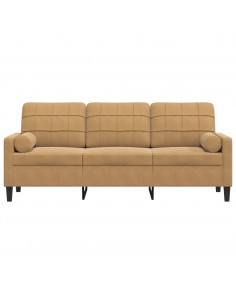 Divano a 3 Posti con Cuscini Marrone 180 cm in Velluto 2