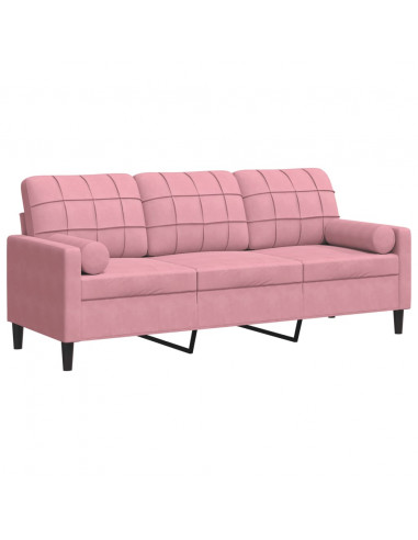 Divano a 3 Posti con Cuscini Rosa 180 cm in Velluto