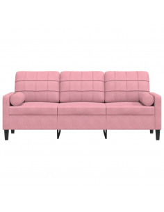 Divano a 3 Posti con Cuscini Rosa 180 cm in Velluto 2