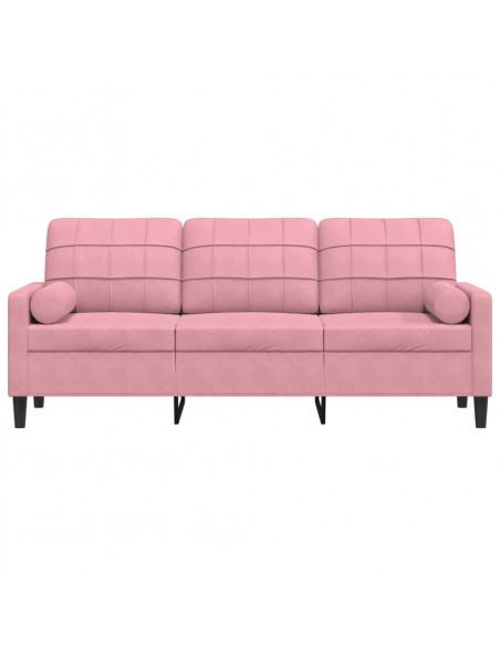 Divano a 3 Posti con Cuscini Rosa 180 cm in Velluto