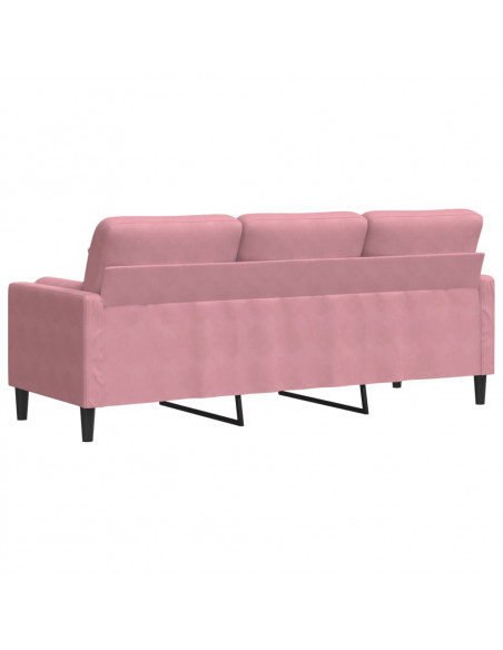 Divano a 3 Posti con Cuscini Rosa 180 cm in Velluto