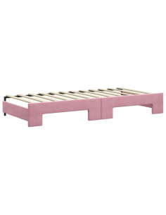 Divano Letto Estraibile con Cassetti Rosa 90x200 cm Velluto 2