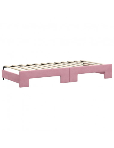 Divano Letto Estraibile con Cassetti Rosa 90x200 cm Velluto