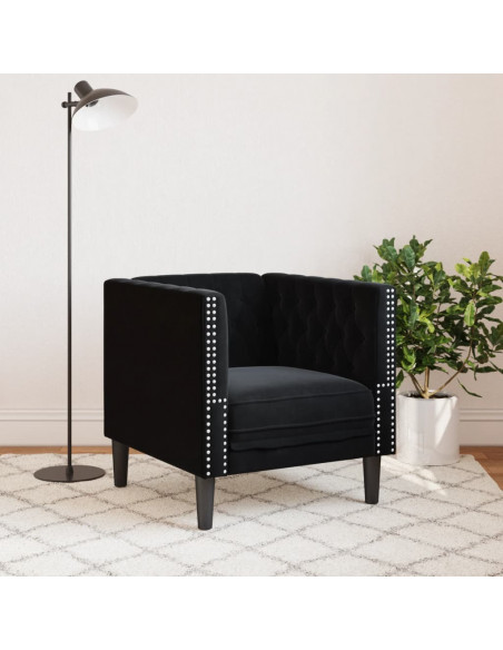 Poltrona Chesterfield Nera in Velluto