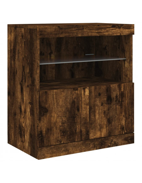 Credenza con Luci LED Rovere Fumo 142,5x37x67 cm
