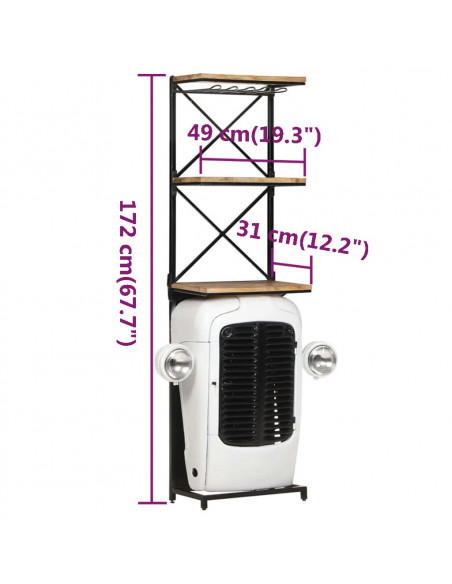 Cantinetta per Vini a Trattore Bianca 49x31x172 cm Mango Grezzo