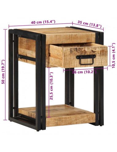 Comodini 2 pz 40x35x50 cm in Legno Massello di Mango Grezzo