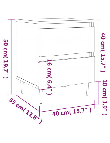 Comodini 2pz Neri 40x35x50 cm in Legno Multistrato