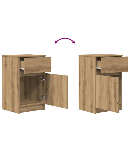 Comodini 2pz Rovere Artigianale 39x35x65cm in Legno Multistrato